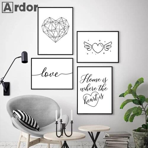 Black White Heart Quotes Line Drawing Posters And Prints Heart Wing Love Wall Art Canvas Painting Nordic Pictures Home Decor