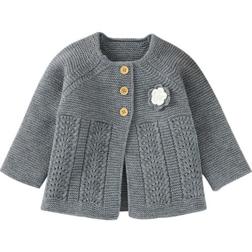 Children Kids Sweater Autumn Baby Girl Flowers Hollow Design Cardigan Casual Outerwear Coat Clothes