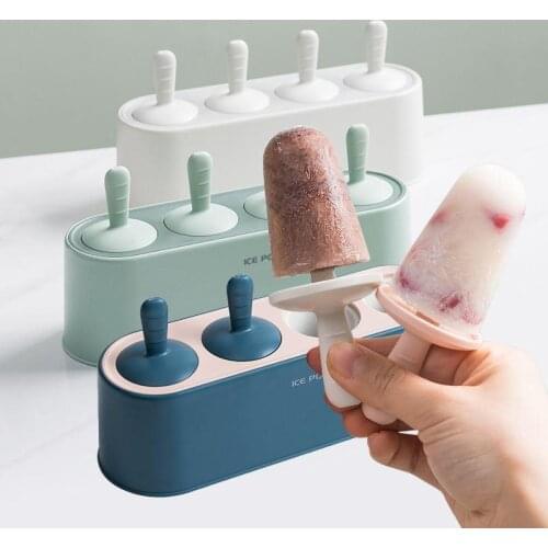 Popsicle Mold Household Ice Cream Mold Kitchen Tool Ice Tray Chocolate Mold Popsicle DIY Tool Silicone 4 Hole Childrens Dessert