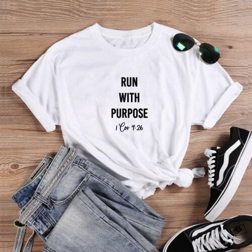 Run with Purpose Funny T Shirts Women Short Sleeve O-neck T-shirt Women Cotton Tshirt Women Top Loose Tee Shirt Femme