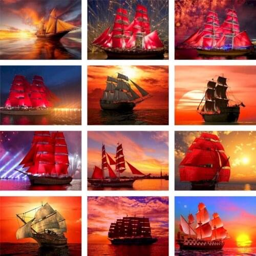 GATYZTORY Coloring By Numbers Boat Paint By Numbers Landscape Picture On Canvas Home Decor Acrylic paints 60x75cm