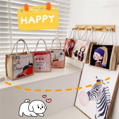 Womens lunch bag new style portable graffiti canvas tote bag womens large capacity shopping bag tote bag