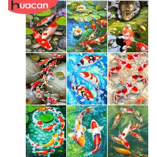 HUACAN DIY Painting By Number Animal Drawing On Canvas Pictures By Numbers Fish Kits Hand Painted Paintings Art Gift Home Decor