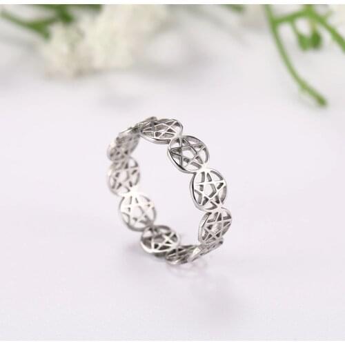 COOLTIME Wicca Pentagram Star Womens Ring Viking Protection Pagan Stainless Steel Couple Ring Talisman Supernatural Jewelry New