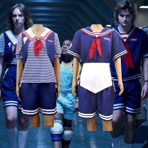 Stranger Things Season 3 Cosplay Costume Robin Steve Harrington Ice Cream Clerk Cos Costume Halloween Suit Uniform