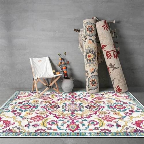 European-Style Flower Rug American-Style Bright Yellow Blue Red Floral Carpet Living Room Bedroom Bed Blanket Kitchen Floor Mat