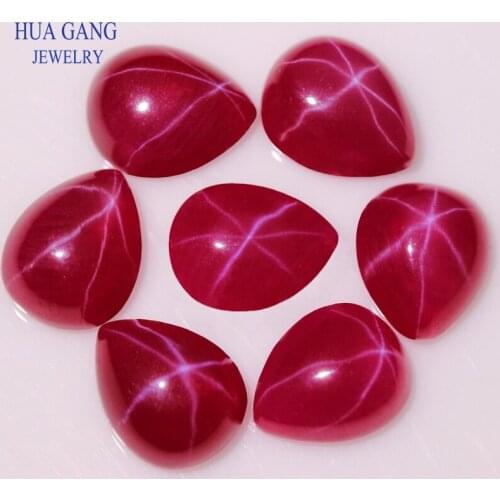 Red Pear Shape Cabochon Synthetic Star Corundum Stone Flat Base Beads For Jewelry Making DIY Gems Stones Size 5x7~10x14mm