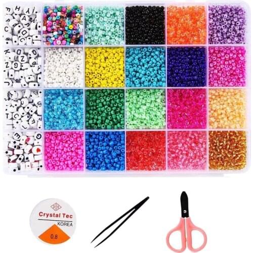 1Box Round Glass Seed Beads Loose Charms Elastic Strings Small Beads for DIY Bracelets Jewelry Making Finding Beading Supplies