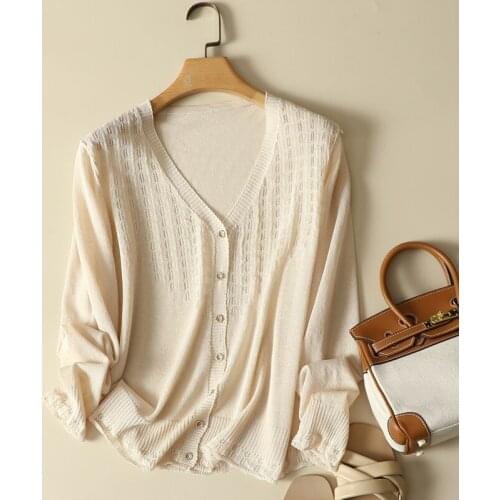 Lightweight Knitted Women Cardigan Sweater Autumn New 2021 V-Neck Loose Long-Sleeved Elegant Office Lady Outwear Coats Tops