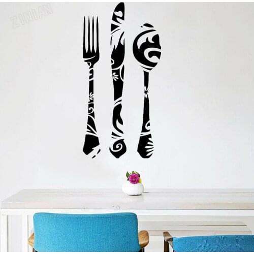 Spoon Knife Fork Wall Stickers For Kitchen Tableware Vinyl Wall Decals Decor Dining Room Home Decoration For Resturant Y100