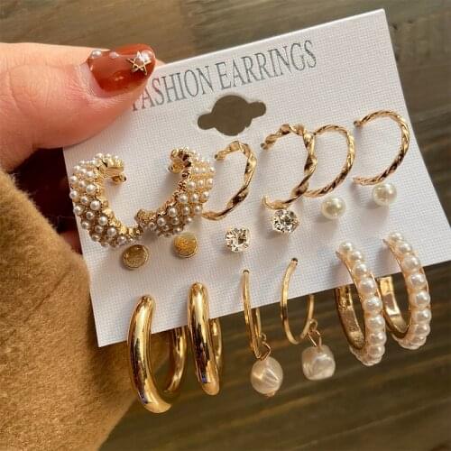 Fashion Vintage Pearl Earring Set For Women Girls Elegant Jewelry 2021 Geometric Round Circle Pearl Long Dangle Earrings Brincos