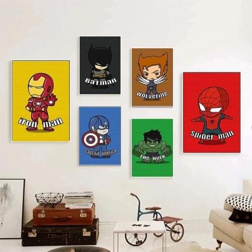 Cartoon Marvel Avengers Superhero Paintings on Canvas Iron Man Captain America Poster Wall Art Picture Gift Kids Room Home Decor