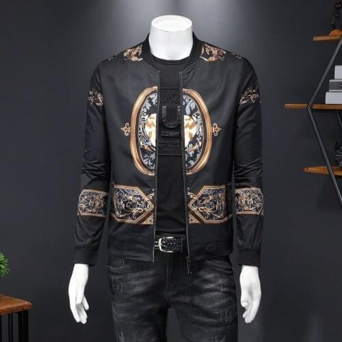 Mens Korean Vintage Jacket Men Luxury Gold Print Bomber Jacket Men Royal Men Casual Coats Windbreaker Clothes Streetwear Social