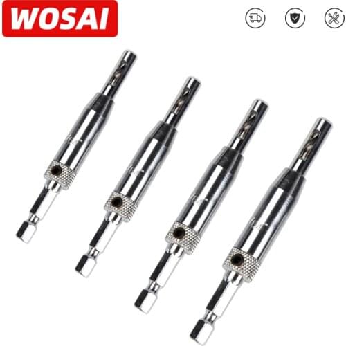 WOSAI 4pcs Core Drill Bit Set Hole Puncher Hinge Tapper for Doors Self Centering Woodworking Power Tools 5/64 7/64 9/64 11/64