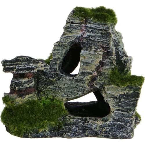 New 1PC Resin Mountain View Fish Tank Cave Moss Bridge Decor Aquarium Rockery Landscape Underwater Ornament
