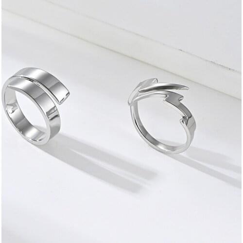 Simple Hipster Titanium Steel Lightning Shape Punk Opening Ring For Men Fashion Jewelry Gift High Quality