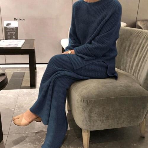 Plus Size Pants Suit Fall/winter New Style High Fashion Sweater Sweater Wide Leg Pants Women Set 2 Piece