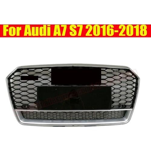 Rs7 style sport Silver black front hex mesh honeycomb hoodgrill gloss for audi a7 s7 2016 16 2017 17 2018 18 car accessories