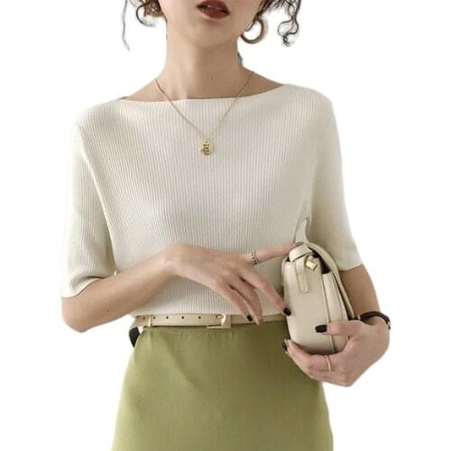 2020 New Summer Women Shirts Knit Shirts Women Fashion Clothing Ribbed Women Knit Shirts T01