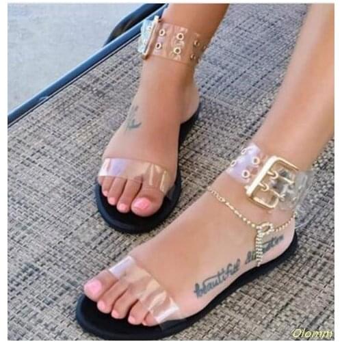 New women sandals transparent flat summer gladiator open toe clear jelly shoes ladies roman beach sandals