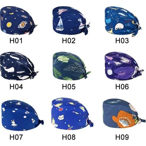Pure cotton surgicals cap anime printing adjustable scrub hat beauty salon nursing cap lab work hats gorro enfermera scrubs caps