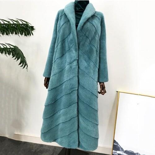 FURSARCAR 2021 New Fashion Genuine Natural Mnk Fur Coat With Turn Down Collar High Street Luxury Trendy Winter Warm Outerwear