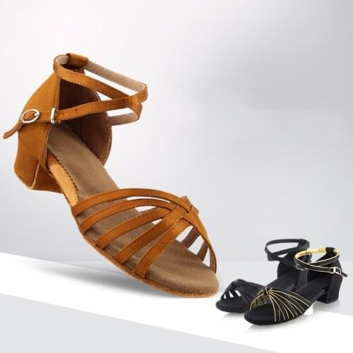 2021 New Arrival Wholesale Girls Children/child/kids Ballroom Tango Salsa Latin Dance Shoes Low Heel Shoes 3colors