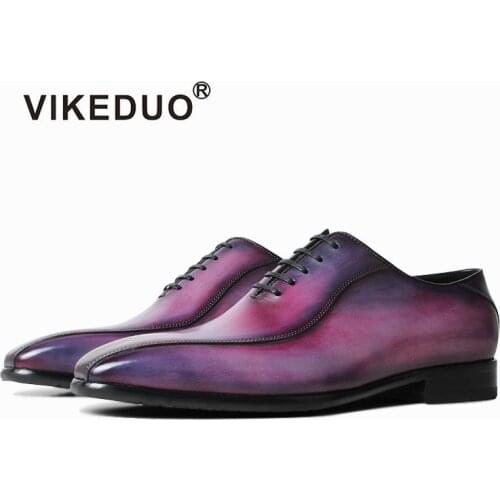 VIKEDUO Stylish Mens Oxford Shoes Genuine Leather Patina Purple Dress Shoes Male Wedding Office Formal Footwear Square Zapatos