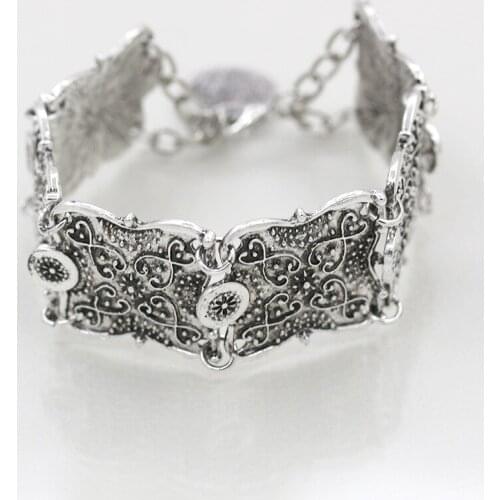 Vintage Bohe Wide Silver Plated Square Chain Linked Adjustable Bracelets & Bangles for Women