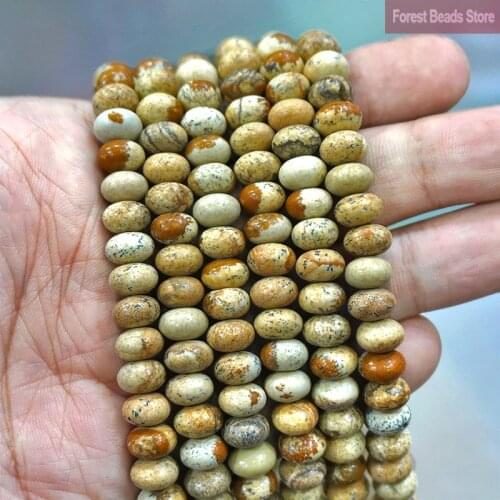 Yellow Picture Jaspers Rondelle Beads Round Loose Spacer Beads 15'' Pick Size 6/8/10mm For Jewelry Making DIY Bracelets Necklace