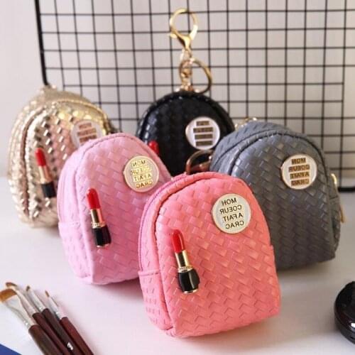 Female Korean version of the mini lipstick bag with adorned pu leather zero wallet cute key fol coin small collection bag