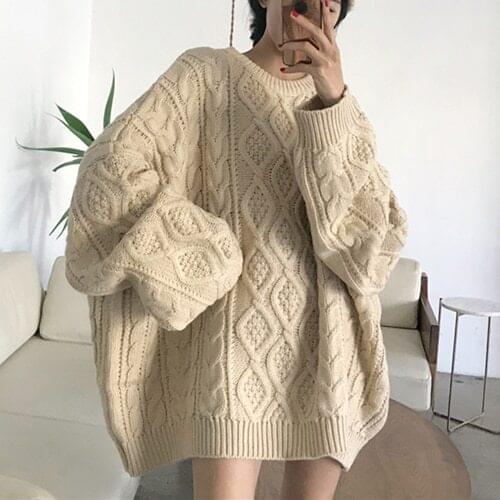 2021 New Colorfaith Winter Spring Women Pullovers Sweater Oversize Knitted Lantern Sleeve Solid Minimalist Knitwear
