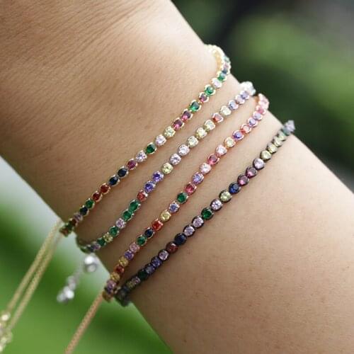 Chic simple micro pave setting rainbow cz zircon beads slim thin stackable bracelets for women statement jewelry gift