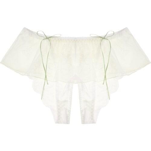 Womens Bowknot Crotchless Underwear Transparent Lace Skirted Panties Elastic Waistband Low Rise Erotic Underpants Sexy Lingerie