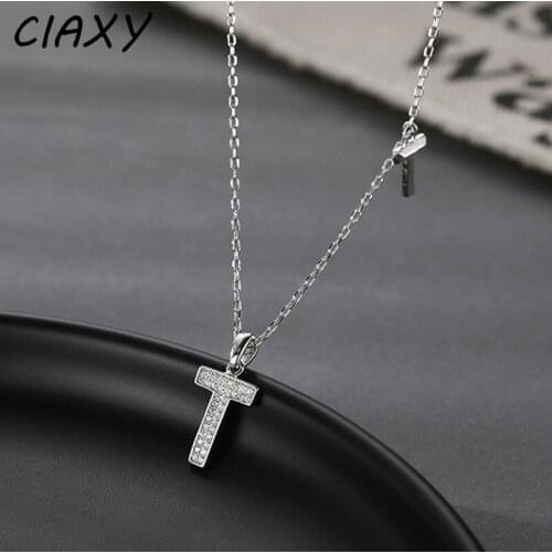 CIAXY 925 Sterling Silver Letter T Necklace S for Women Personality Clavicle Chain Micro-inlaid Choker Summer Fashion Jewelry