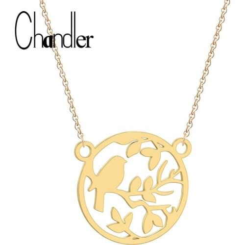 Chandler Round Bird On Branch Pendant Necklace For Women High Quality Statement Chain Necklaces For Girls Fashion Trendy Bijoux