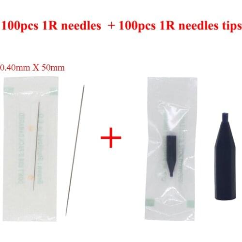 100 Pcs 0.4 1R Traditional Tattoo Needle With needle cap For G-8650 G-9740 Giant sun Permanent Makeup Machine Disposable Eyebrow