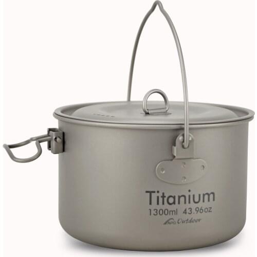 1300ML Titanium Hanging Pot Camping Hiking Picnic Foldable Mug Kettle Bowl Tableware