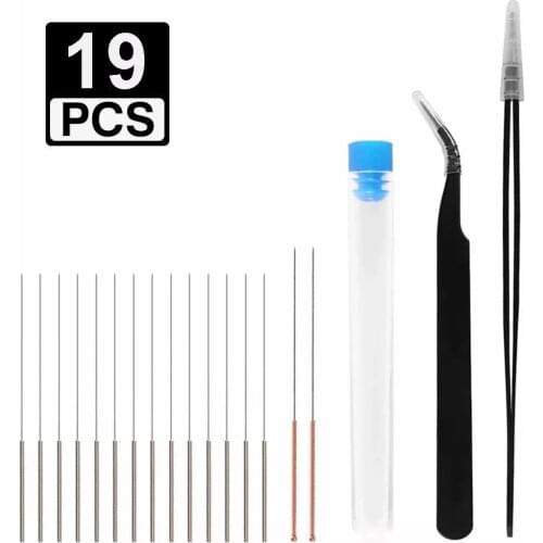 19 Pcs 3D Printer Nozzle Cleaning Kit 16 Pcs 0.15/0.25/0.35/0.4mm Needles Cleaner + 2 Pcs Tweezers Cleaner Nozzle Cleaning Tool