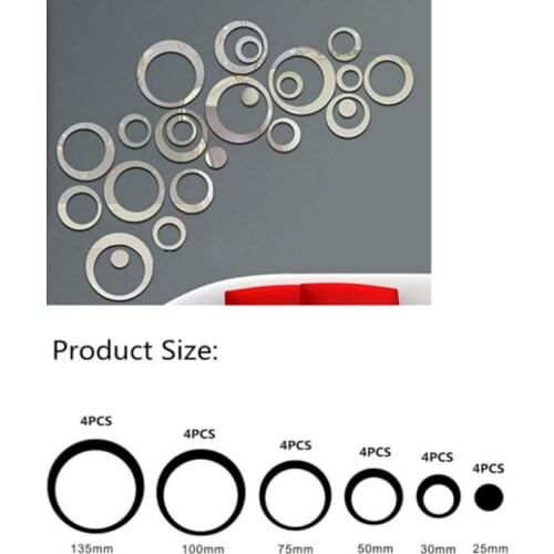 24PCS 3D Mirror Acrylic Wall Sticker Creative Circle Ring Bedroom Decors for Family Decoration Adhesive Home Decal GRSA889