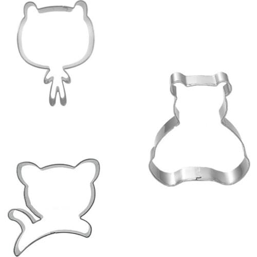3pcs Cute Zoo Cookie Press Icing Set Dessert Decoration Pastry Cutter Biscuit Stamp Stainless Steel Baking Fondant Party