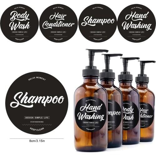4pcs Round Shape Bottles Labels Printed Hand Washing Body Wash Hair Conditioner Shampoo Decoration Labels Self Adhesive Sticker
