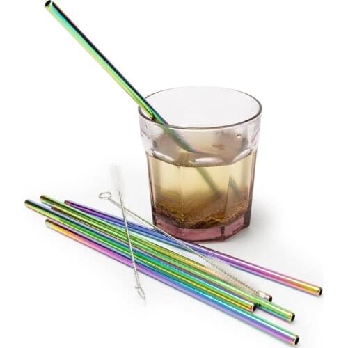 4Pcs/set 8.5" Metal Straws Stainless Steel Straws Colorful Reusable Drinking Straws with Cleaning Brush for Bar Party Cocktail