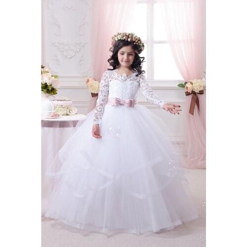 White Lace Floral Dresses for Girls for Weddings, Pleated Ruffles First Communion Dresses for Girls, Special Occasion Dresses