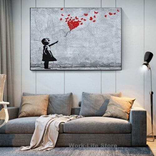 Banksy Girl With Balloon Wall Art Canvas Poster And Print Canvas Painting Office Living Room Home Interior Decoration Painting