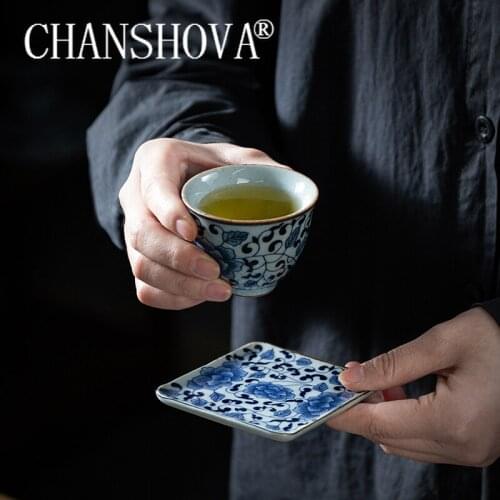 CHANSHOVA Chinese style 40ml Ceramic tea cup and saucer set Small cup China Blue and white porcelain tea set H697