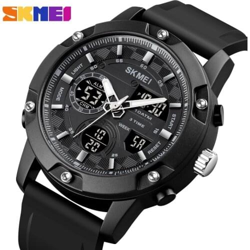 SKMEI Fashion 3 Time LED Digital Watch Mens Watches Men Wristwatches 100M Waterproof Swim Sport Stopwatch Men Watch reloj hombre