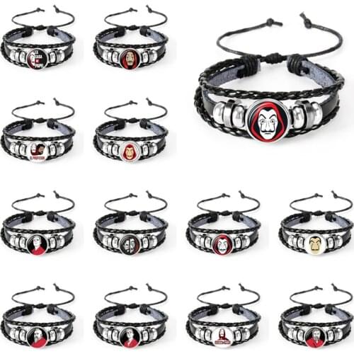 La Casa De Papel Black Leather Bracelet Money Heist The House of Paper Salvador Dali Jeweley Snaps Bracelets Punk Wristband