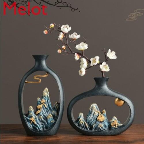Creative Retro Dried Flower Decorative Ornament Large Flower Arrangement Living Room Dining Table Chinese Retro Art Vase