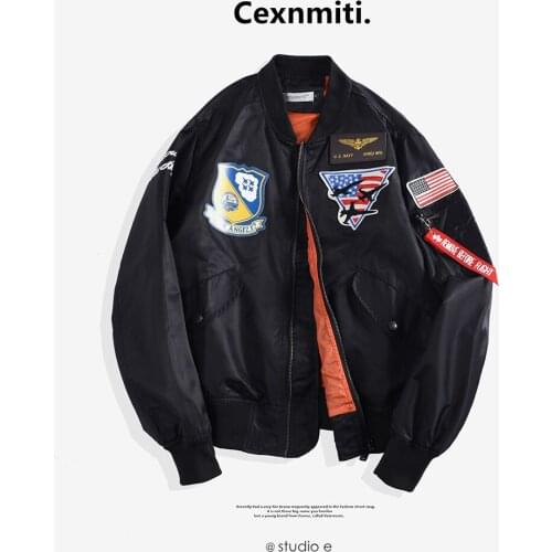 EU Designer Mens Baseball 2021 Spring Bomber US Pilot Jacket Men Solid Zipper Windbreaker Couple Outerwear Coat 8039